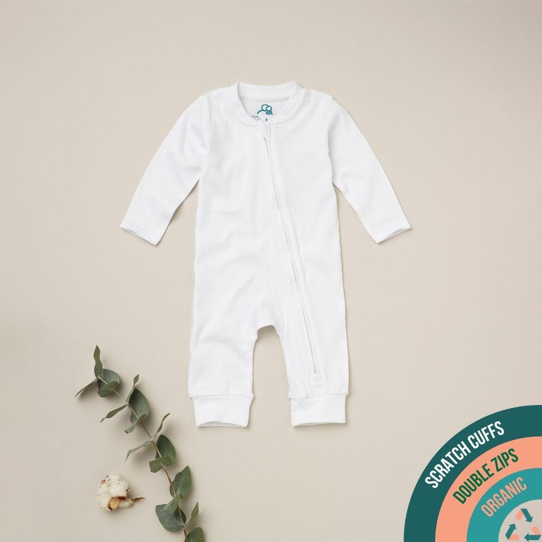 3pk Organic Cotton White Footless Sleepsuit Pyjamas Sprootbaby