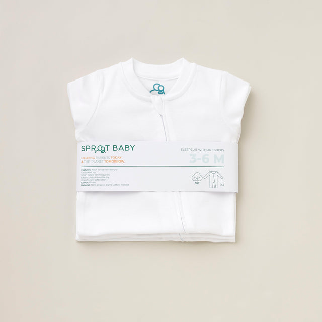The Original Sleepsuit Footless 3Pk - White - Sprootbaby