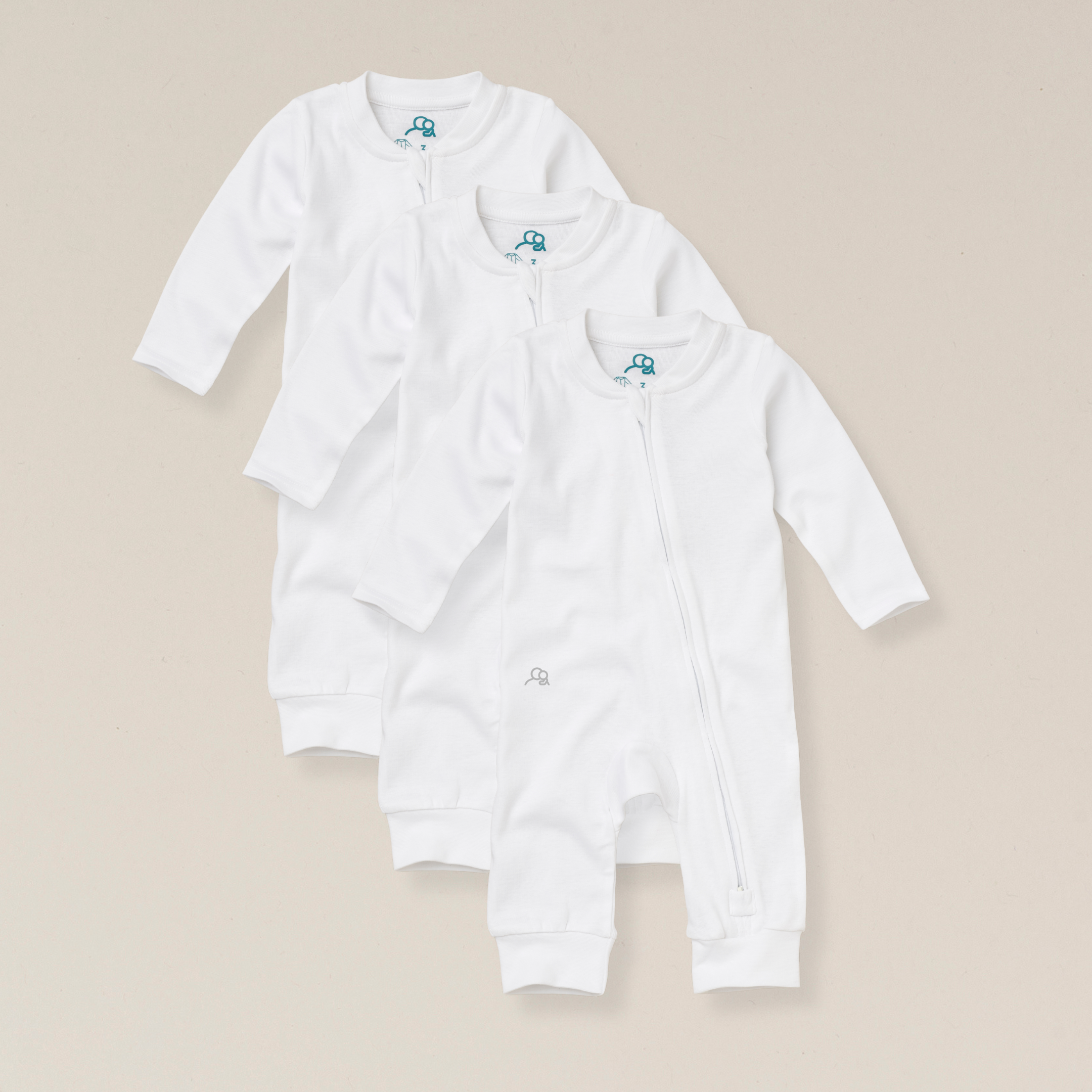 Organic Cotton Footless Baby Sleepsuit - 3 Pack - White