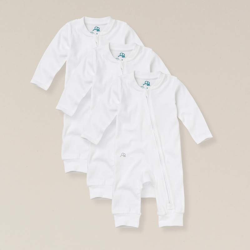 Organic Cotton Footless Baby Sleepsuit - 3 Pack - White