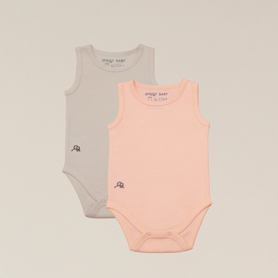 Organic Cotton Sleeveless Baby Bodysuit - 2 Pack - Seashell/Sand