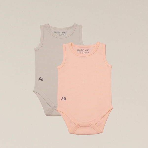 Organic Cotton Sleeveless Baby Bodysuit - 2 Pack - Seashell/Sand