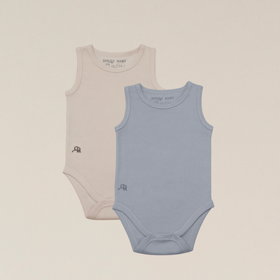 Organic Cotton Sleeveless Baby Bodysuit - 2 Pack - Ocean/Sand