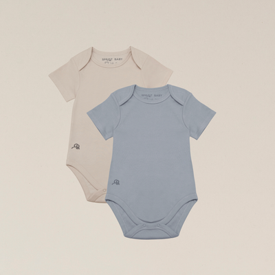 Organic Cotton Short Sleeve Baby Bodysuit - 2 Pack - Ocean/Sand