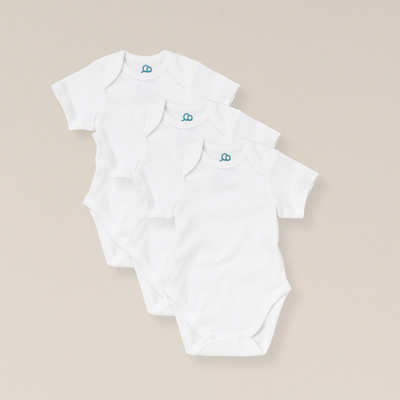 Organic Cotton Short Sleeve Baby Bodysuit - 3 Pack - White