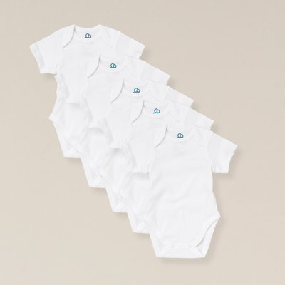 Organic Cotton Short Sleeve Baby Bodysuit - 5 Pack - White