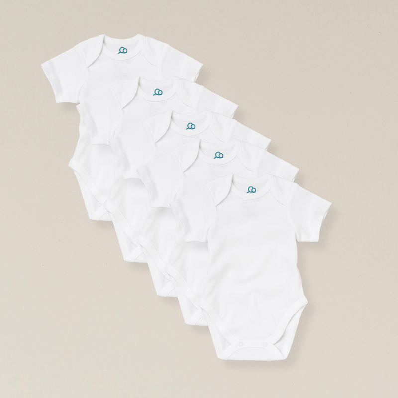 Organic Cotton Short Sleeve Baby Bodysuit - 5 Pack - White