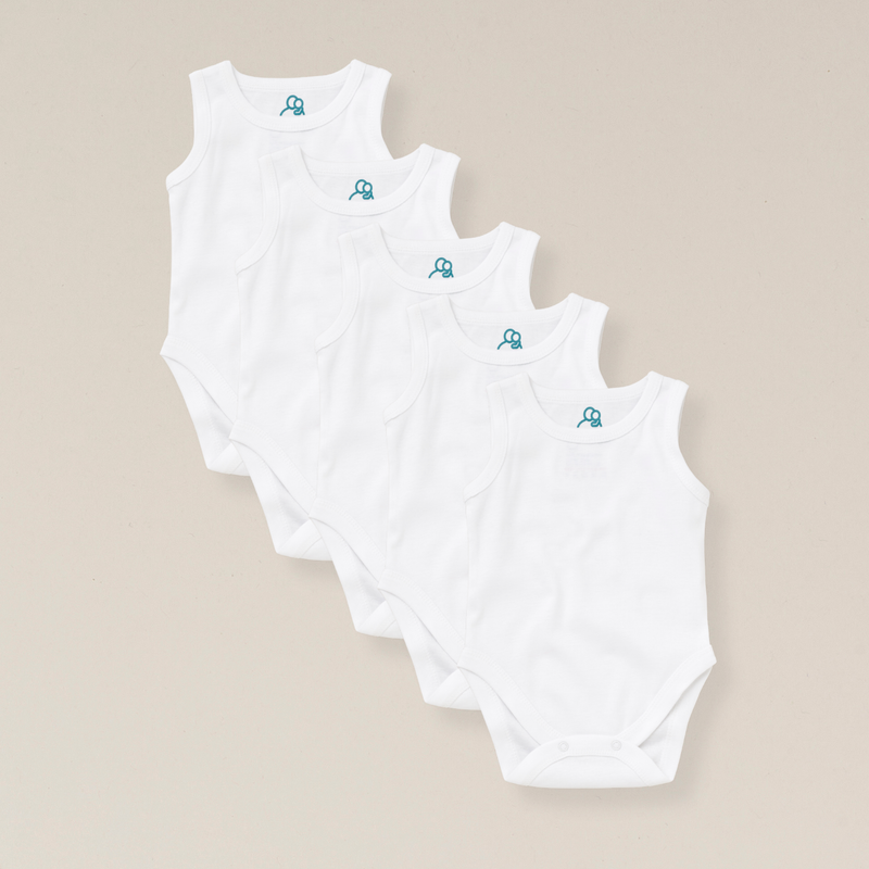 Organic Cotton Sleeveless Baby Bodysuit - 5 Pack - White