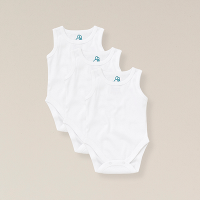 Organic Cotton Sleeveless Baby Vest - 3 Pack - White