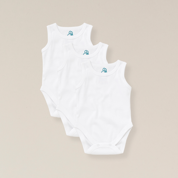 Organic Cotton Sleeveless Baby Vest - 3 Pack - White