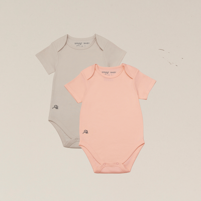 Organic Cotton Short Sleeve Baby Bodysuit - 2 Pack - Seashell/Sand
