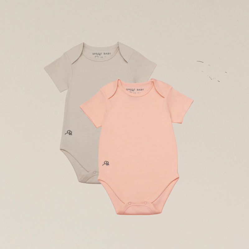 Organic Cotton Short Sleeve Baby Bodysuit - 2 Pack - Seashell/Sand