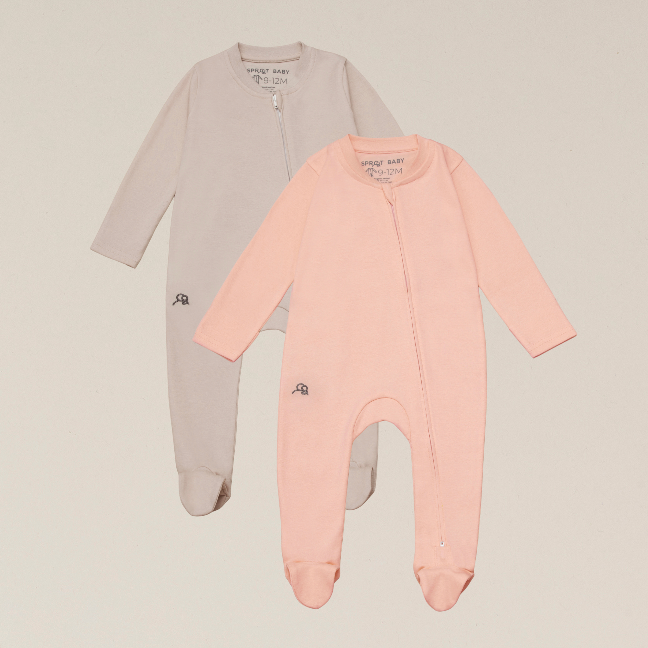 Organic Cotton Baby Sleepsuit - 2 Pack - Seashell/Sand