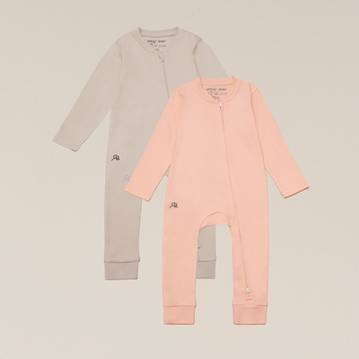 Organic Cotton Footless Baby Sleepsuit - 2 Pack - Seashell/Sand