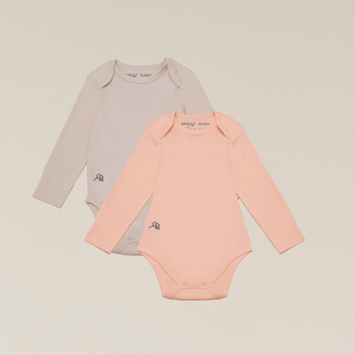 Organic Cotton Long Sleeve Baby Bodysuit - 2 Pack - Seashell/Sand