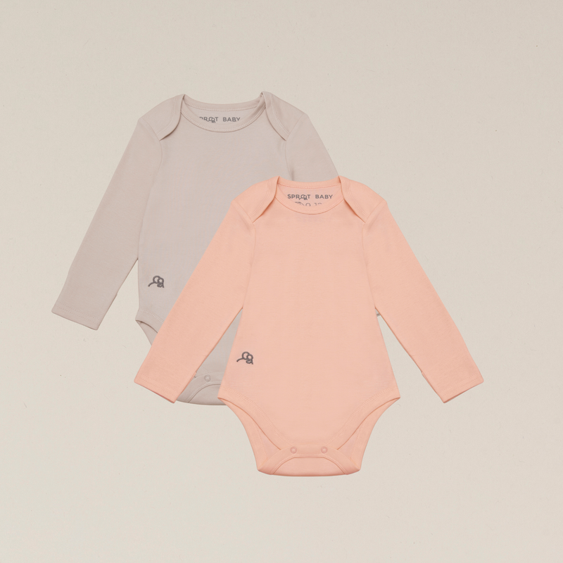 Organic Cotton Long Sleeve Baby Bodysuit - 2 Pack - Seashell/Sand