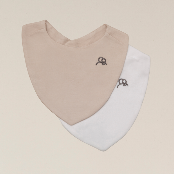 Organic Cotton Baby Bib - 2 Pack - White/Sand
